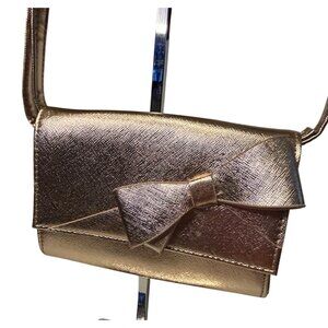 Gold Metallic Crossbody Bag With Bow Detail Adjustable Strap
